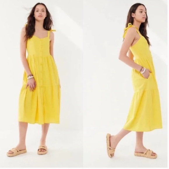Urban Outfitters Dresses & Skirts - Urban Outfitters Lemon Button Down Positano Tie Sleeve Midi Dress
